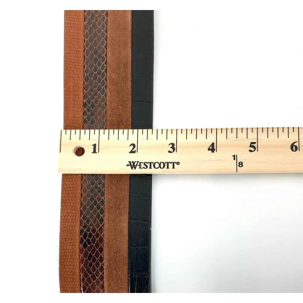 White House Black Market Leather Belt S Brown Black Snakeskin Wide Statement